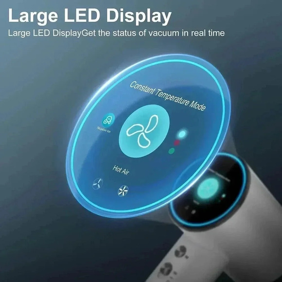 White 3 Mode Brushless Ionic Hair Dryer with Display‎ Screen Diffuser - Picture 3 of 7